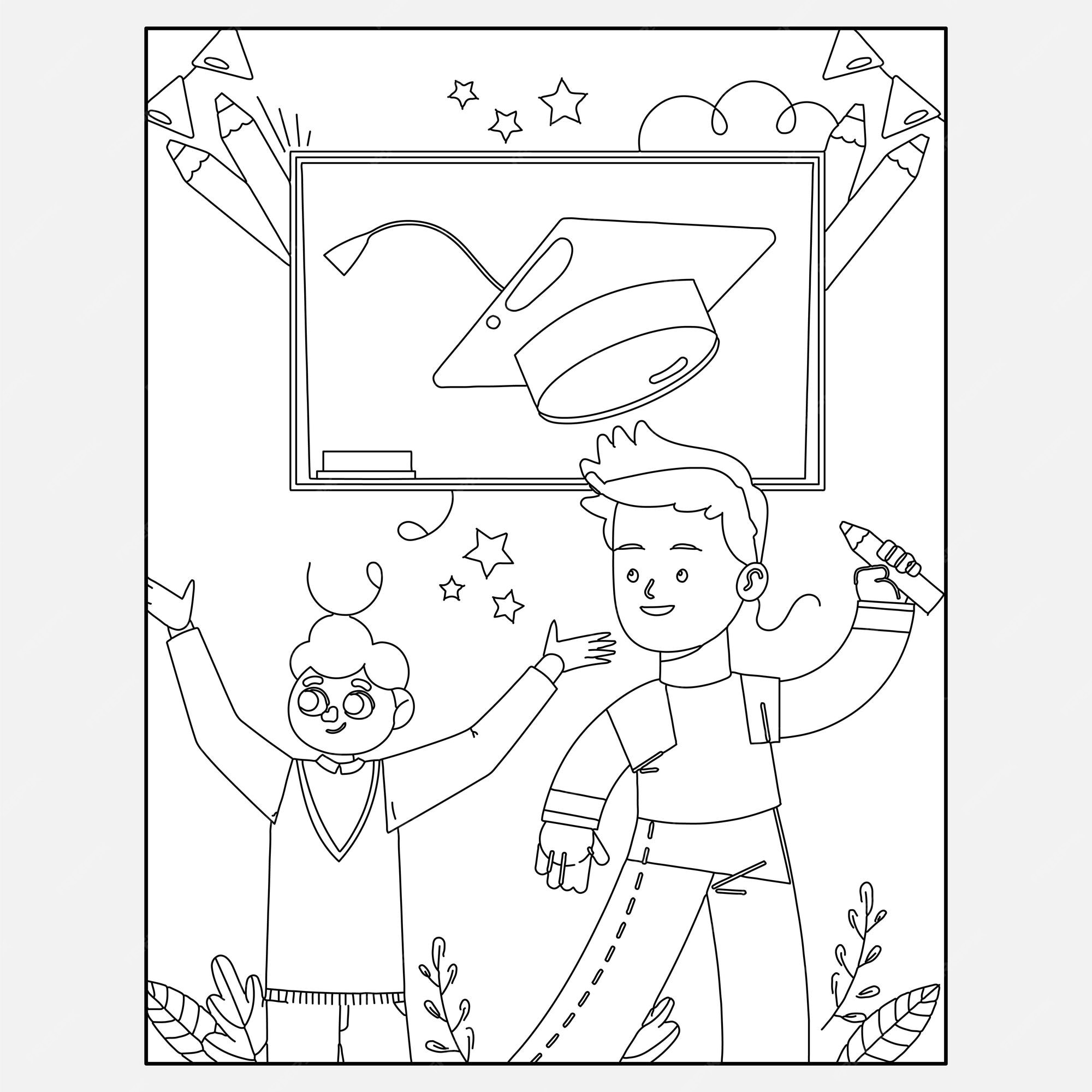 Premium vector printable my school life coloring pages for kids