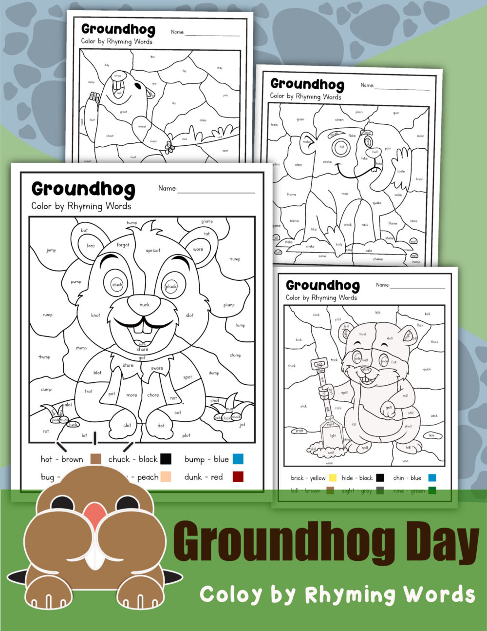 Groundhog day coloring pages using rhyming words