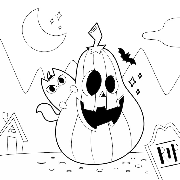 Premium vector flat halloween coloring page illustration