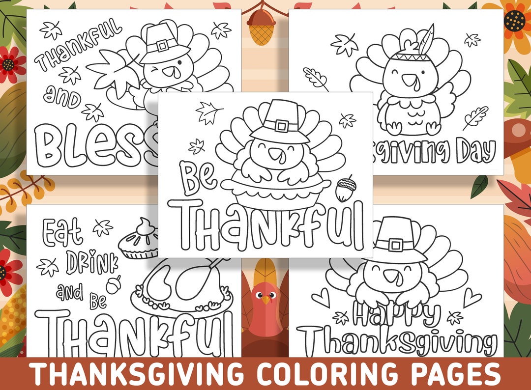 Festive thanksgiving coloring pages for preschool and kindergarten pdf file instant download