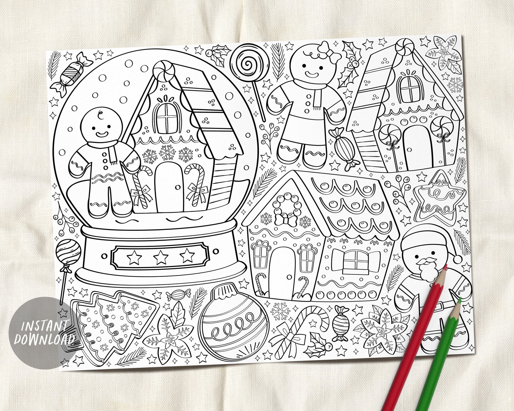Gingerbread christmas coloring page placemat for kids holiday xmas co â puff paper co