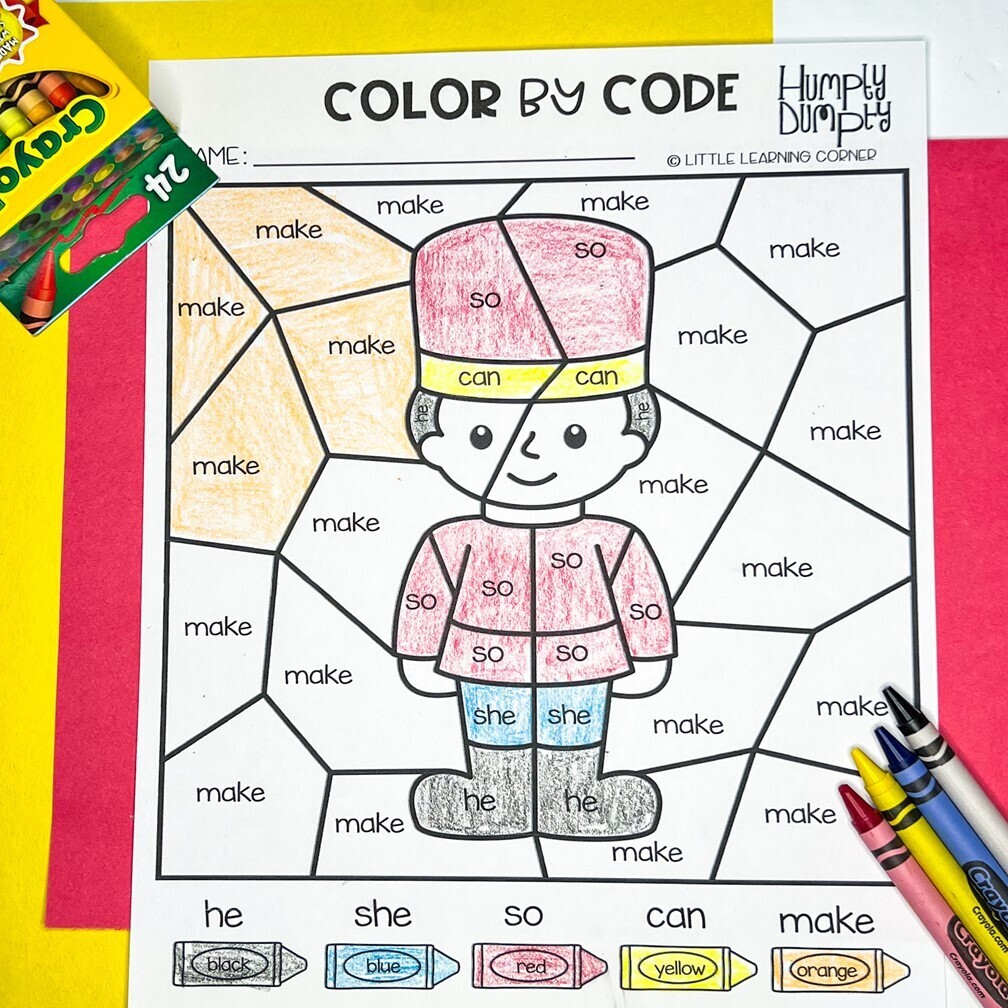 Humpty dumpty nursery rhymes color by code