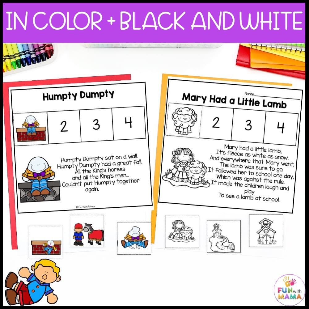 Nursery rhyme sequencing cards worksheets