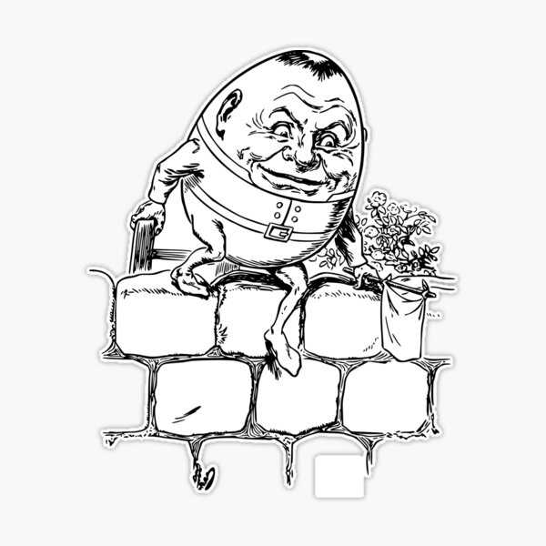 Black and white humpty dumpty drawing sticker for sale by cam guay