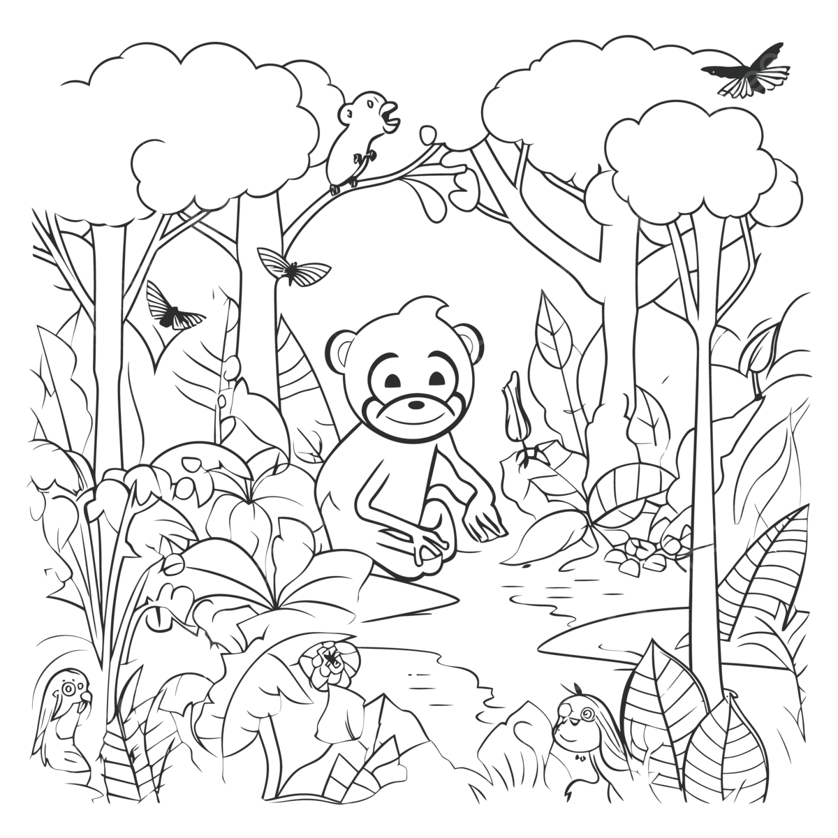 Jungle coloring pages free beautiful free jungle coloring pages outline sketch drawing vector wing drawing jungle drawing ring drawing png and vector with transparent background for free download