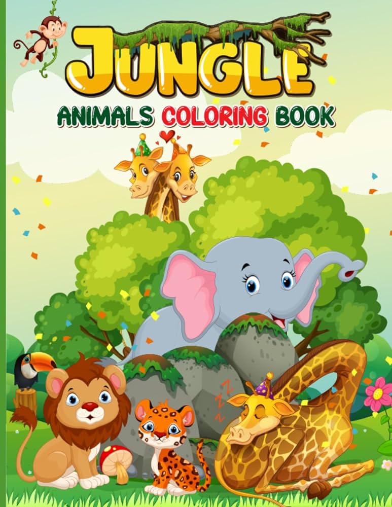 Jungle animals loring book amazing big and easy to lor drawings cute animals with happy faces loring pages perfect for preschool and kindergarten kids ages
