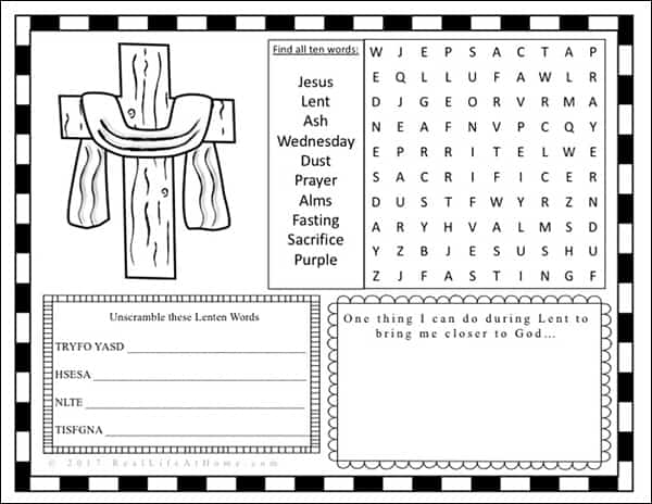 Ash wednesday or lent activity page printable
