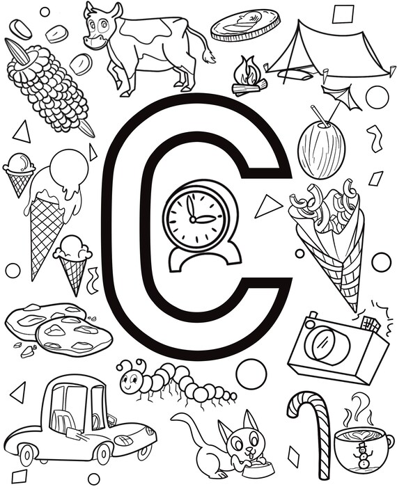 Alphabet kids coloring page with the letter c