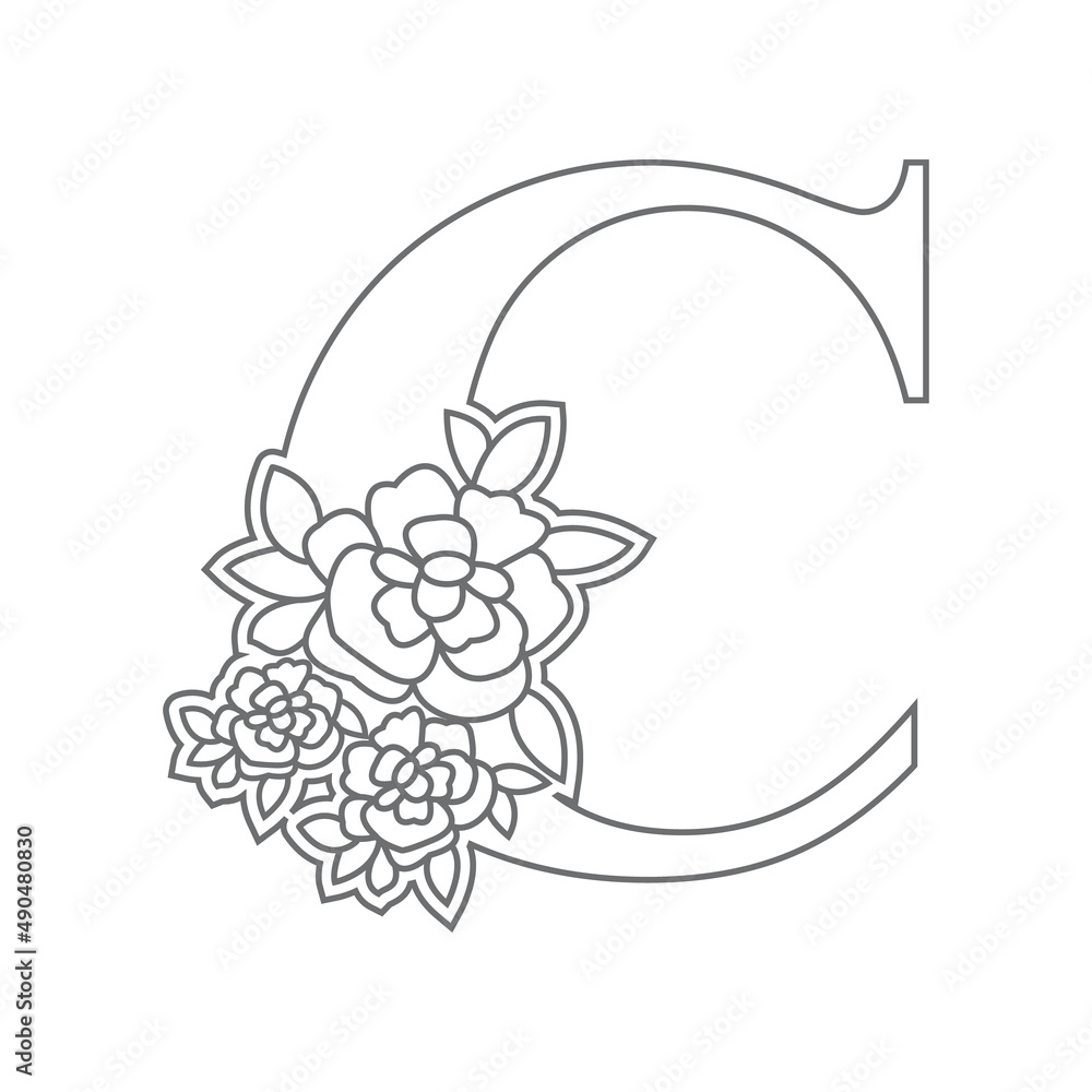 Floral alphabet letter c coloring book for kids vector illustration of educational alphabet latter with flower art work coloring pages doodle style vector