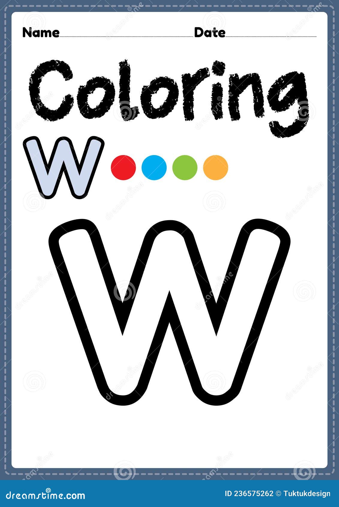 Letter w alphabet coloring page for preschool kindergarten montessori kids to learn and practice writing drawing and coloring stock illustration