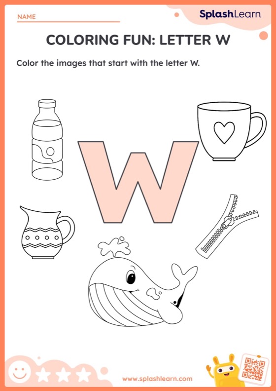 Coloring fun letter w worksheet