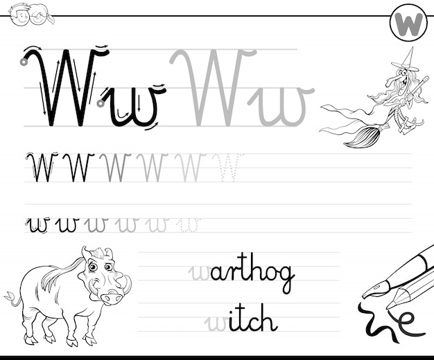 Premium vector learn to write letter w workbook for kids