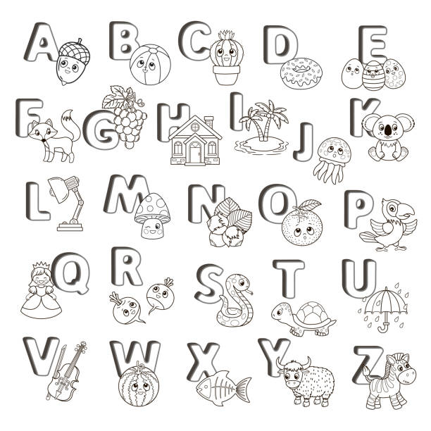 Alphabet coloring pages stock illustrations royalty