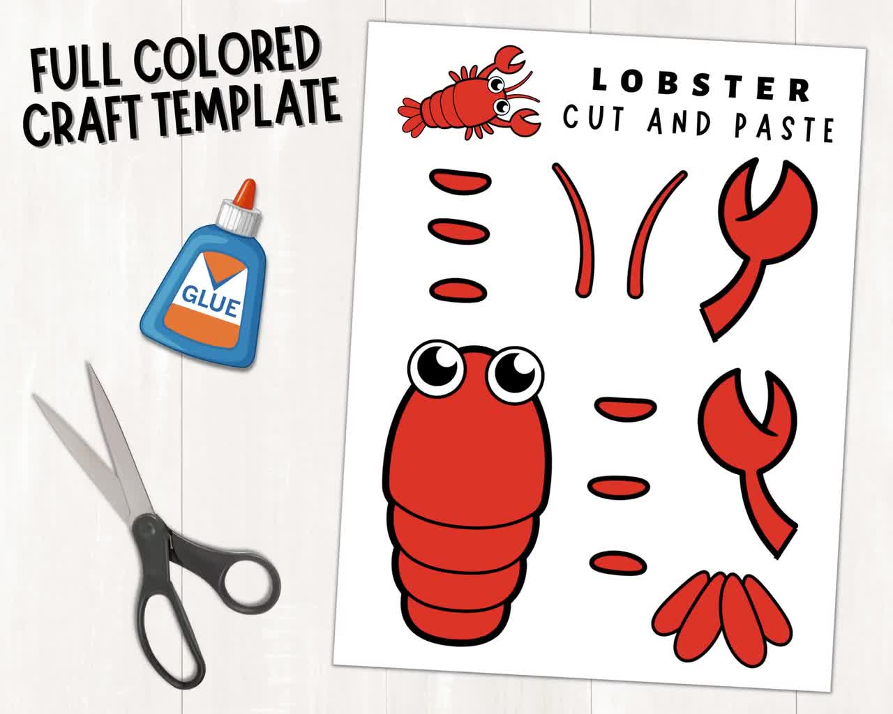 Lobster craft for kids ocean habitat activities ocean animal craft color cut and paste build a lobster printable template pdf