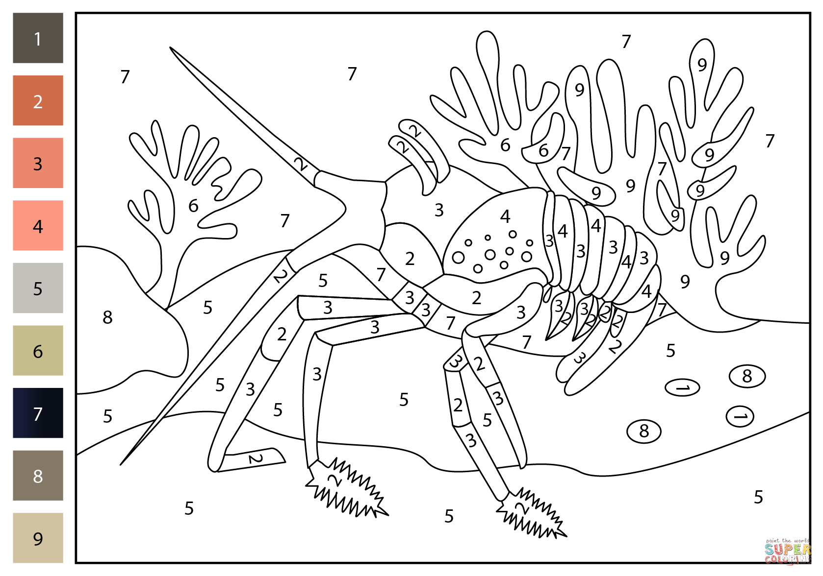 Lobster color by number free printable coloring pages