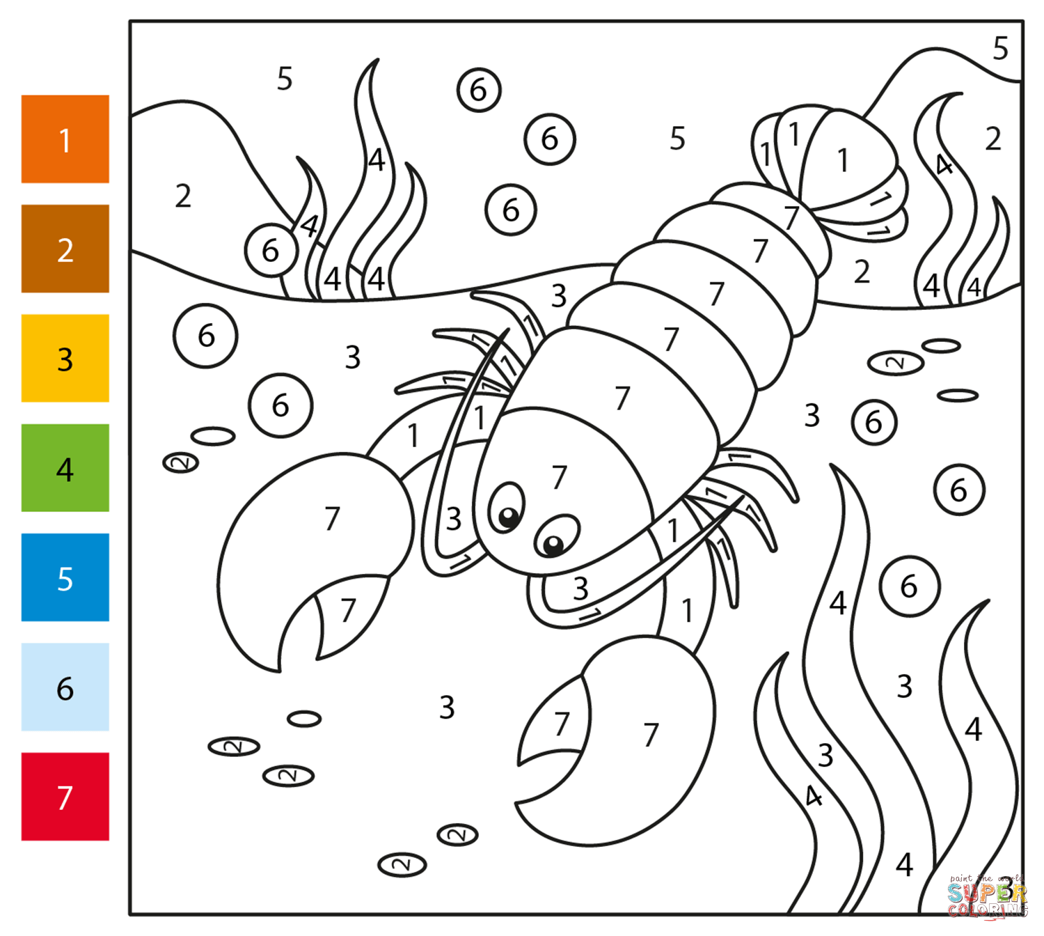 Lobster color by number free printable coloring pages