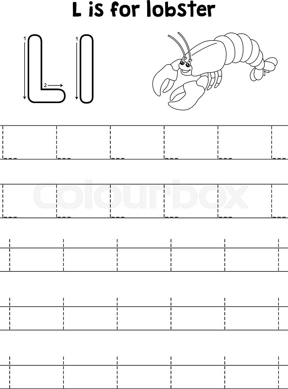 Lobster animal tracing letter abc coloring page l stock vector
