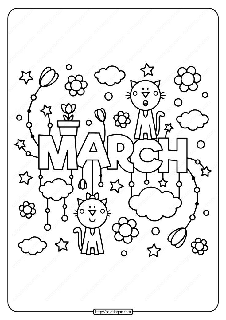 Free printable march pdf coloring page spring coloring pages coloring pages detailed coloring pages