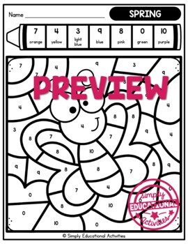 Preschool spring math color by number march coloring page worksheets code