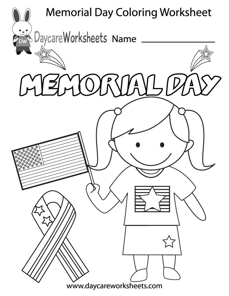 Free preschool memorial day coloring worksheet