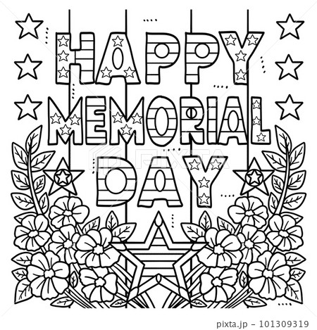 Happy memorial day coloring page for kids