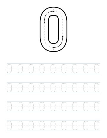 Premium vector trace number zero worksheet for kids and preschool with tracing guide
