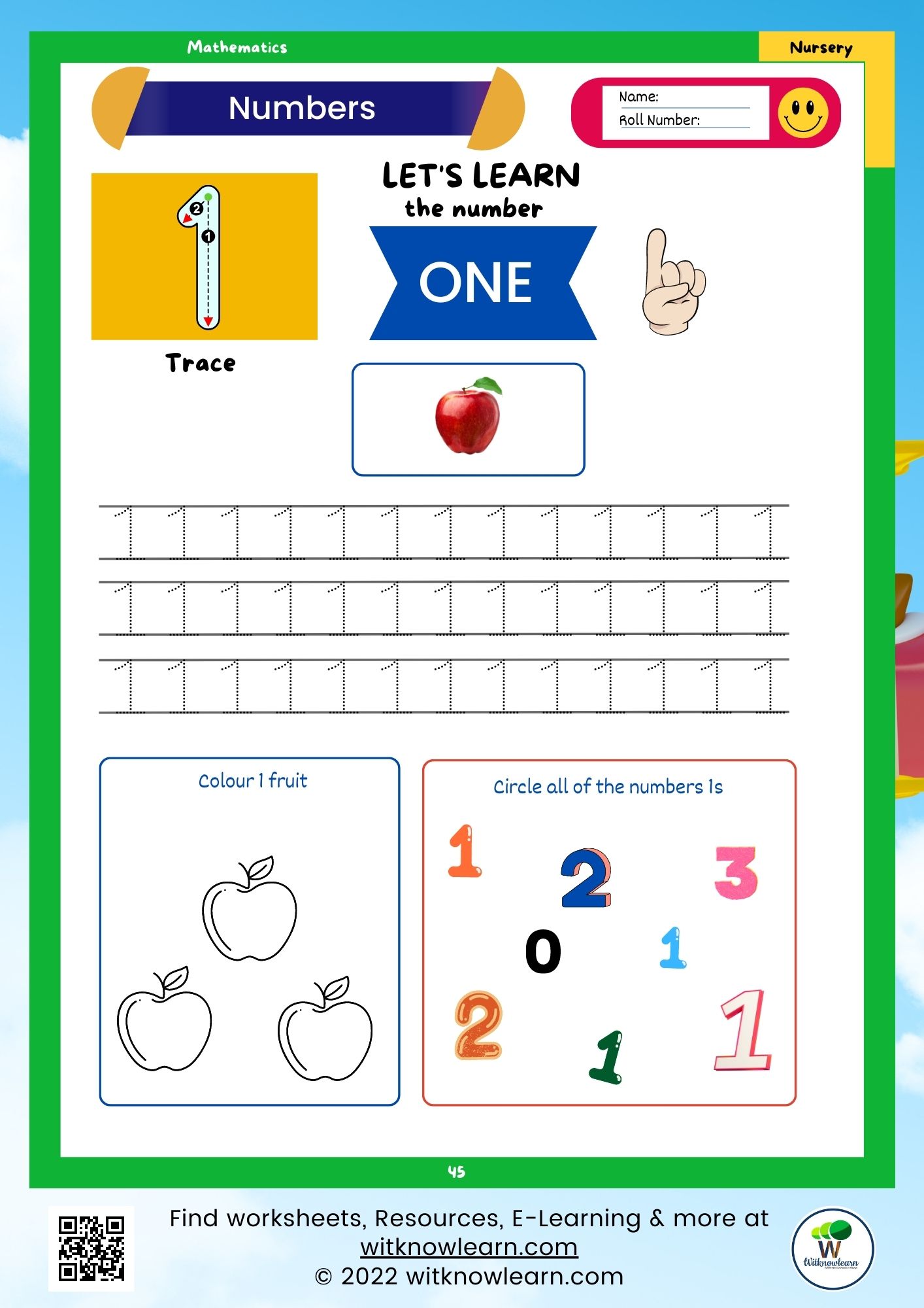 Pages colorful nursery class math worksheets for tracing numbers from to