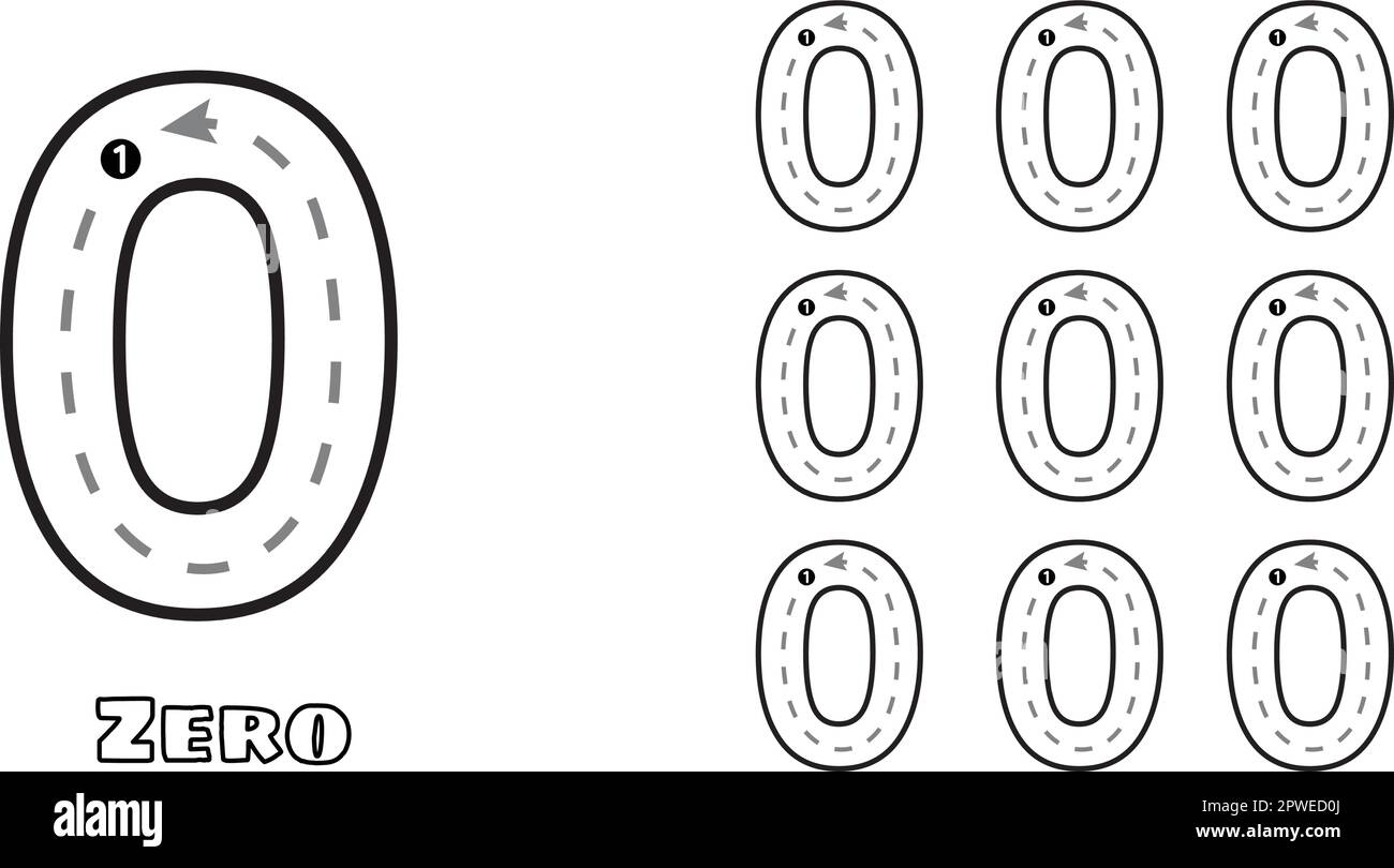 Number null trace practice worksheet for prek kids and toddlers handwriting preschool kindergarten tracing vector illustration of zero stock vector image art