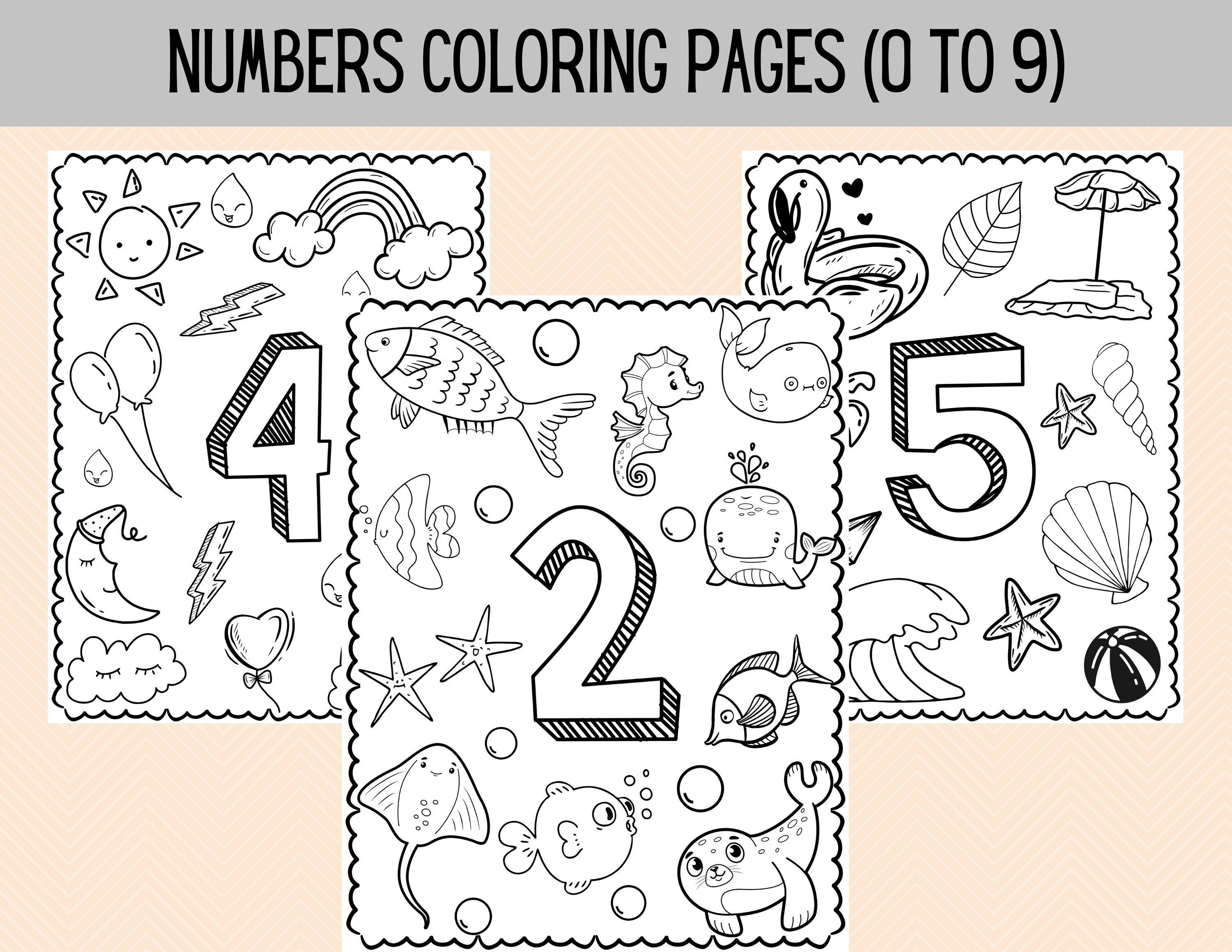 Numbers coloring pages for kids to preschool kindergarten homeschool toddler activity learning numbers instant download download now