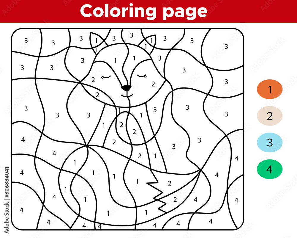 Number coloring page for preschool children cute cartoon fox forest animals learn numbers for kindergartens and schools educational game vector