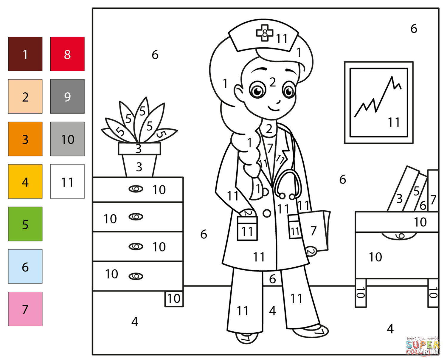 Nurse color by number free printable coloring pages
