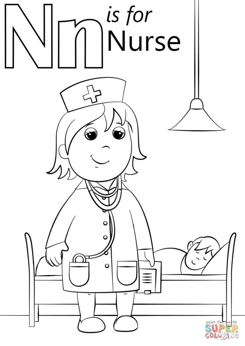 N is for nurse coloring page free printable coloring pages