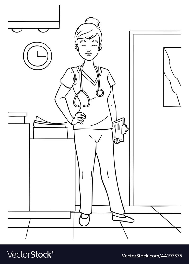 Nurse coloring page for kids royalty free vector image