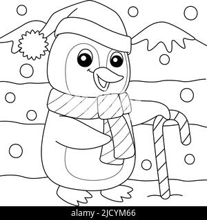 Christmas coloring book or page christmas penguin black and white vector illustration stock vector image art