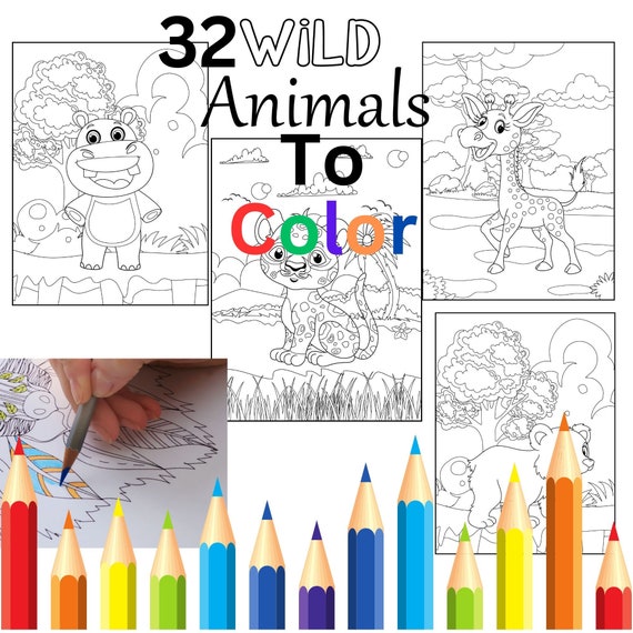 Wild animal printable coloring pages for kids printable pdf coloring sheets for adults stress relief and kids room decor digital download