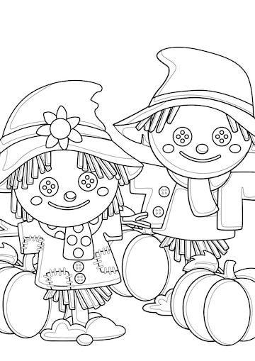 Premium vector spring scarecrow coloring pages a for kids and adult