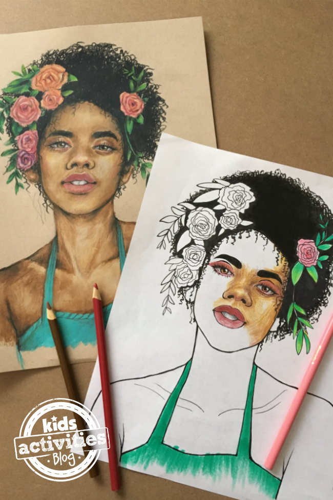 Free printable floral portrait coloring page for kids and adults kids activities blog