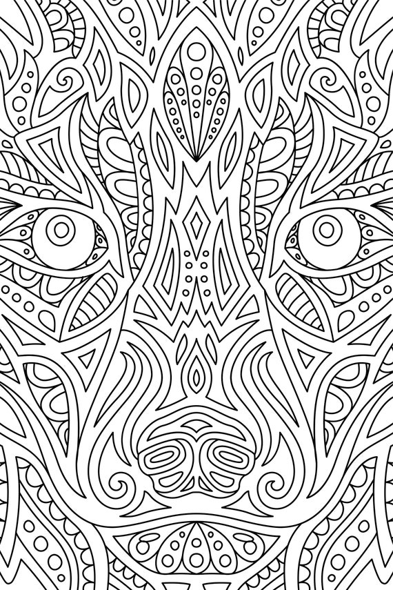 Line art animal face digital printable coloring page medium difficulty full a download now
