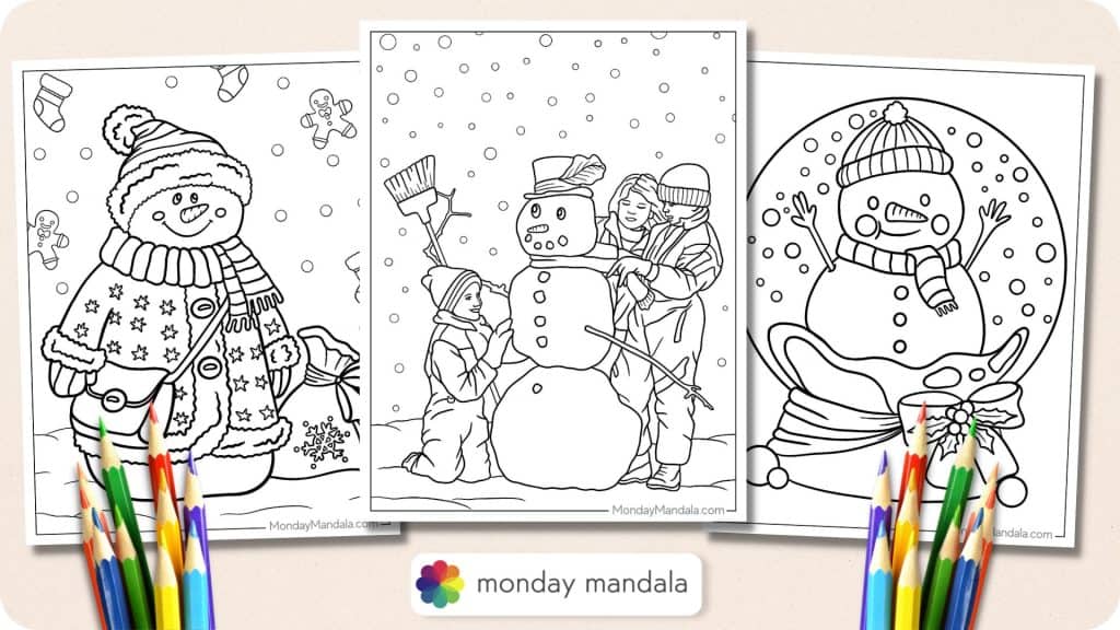 Snowman coloring pages free pdf printables
