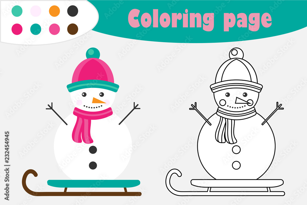 Snowman in cartoon style christmas coloring page education paper game for the development of children kids preschool activity printable worksheet vector illustration vector