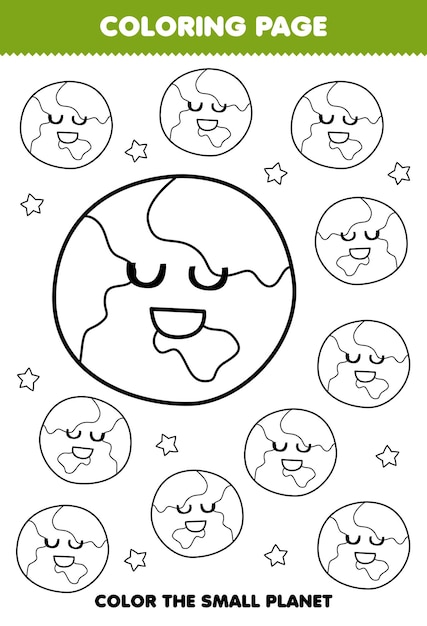 Premium vector education game for children coloring page big or small picture of solar system planet and star line art printable worksheet