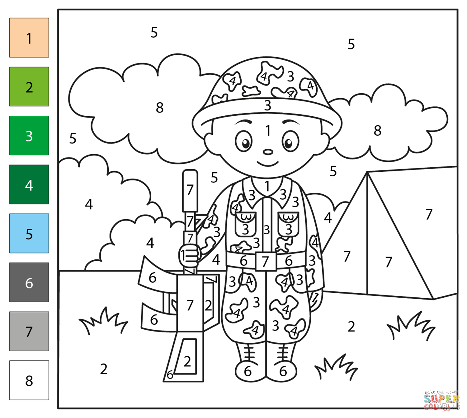 Soldier color by number free printable coloring pages