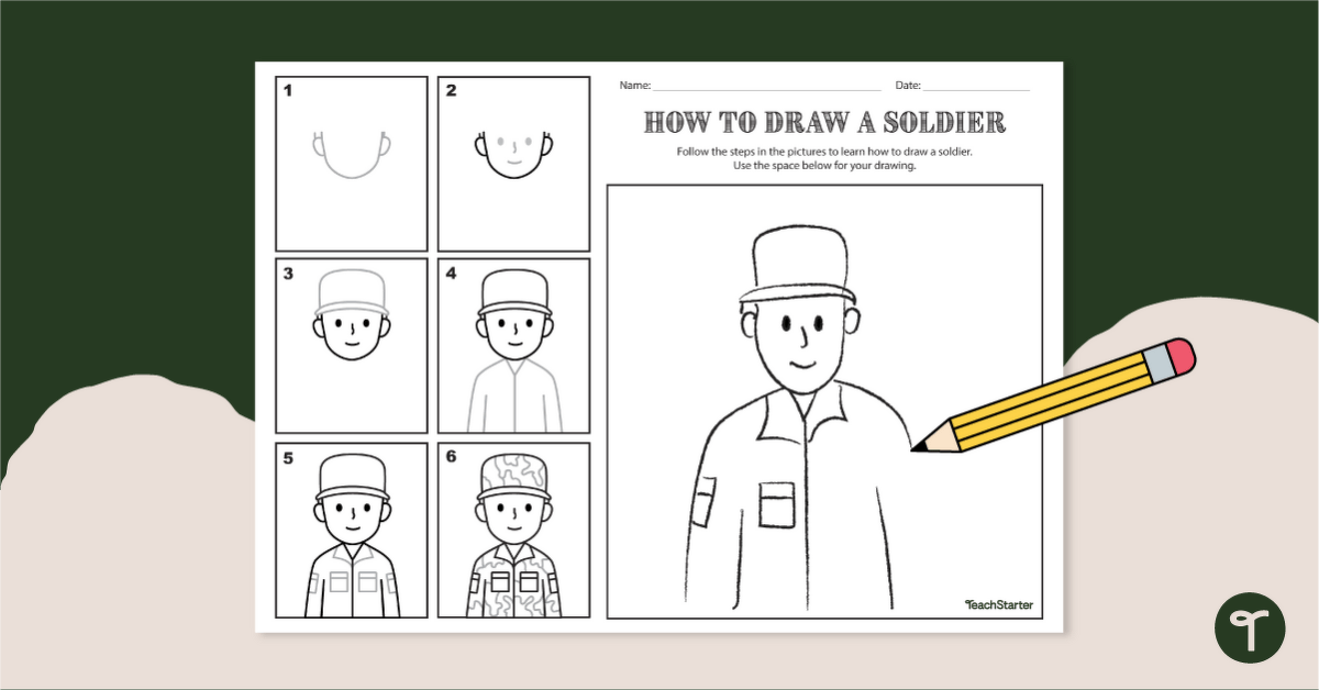 How to draw a soldier directed drawing teach starter
