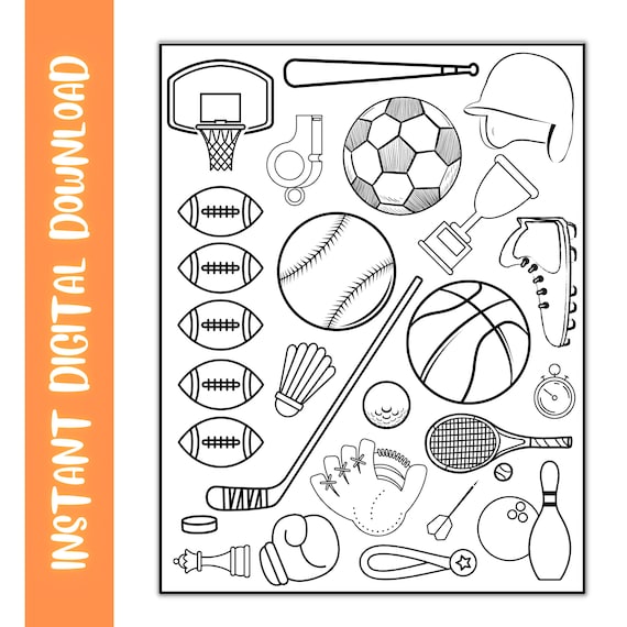 Sports coloring page printable sports coloring page for kids instant download