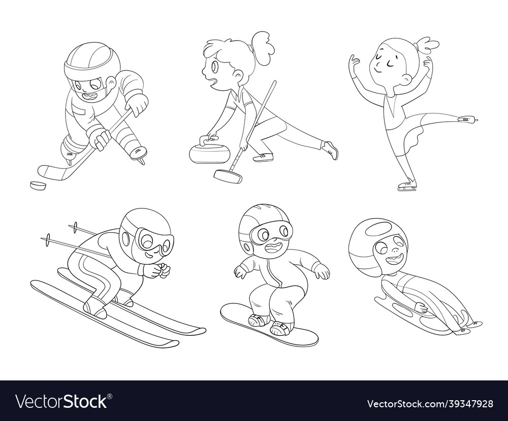 Winter sports for children coloring book vector image