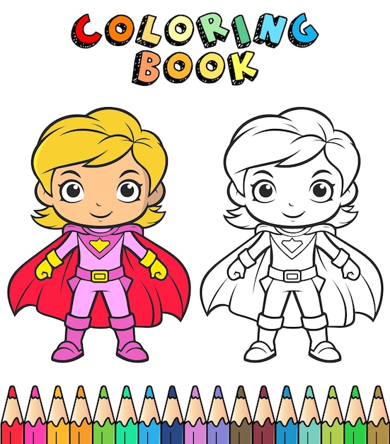 Premium vector coloring book for kids with a super hero girl