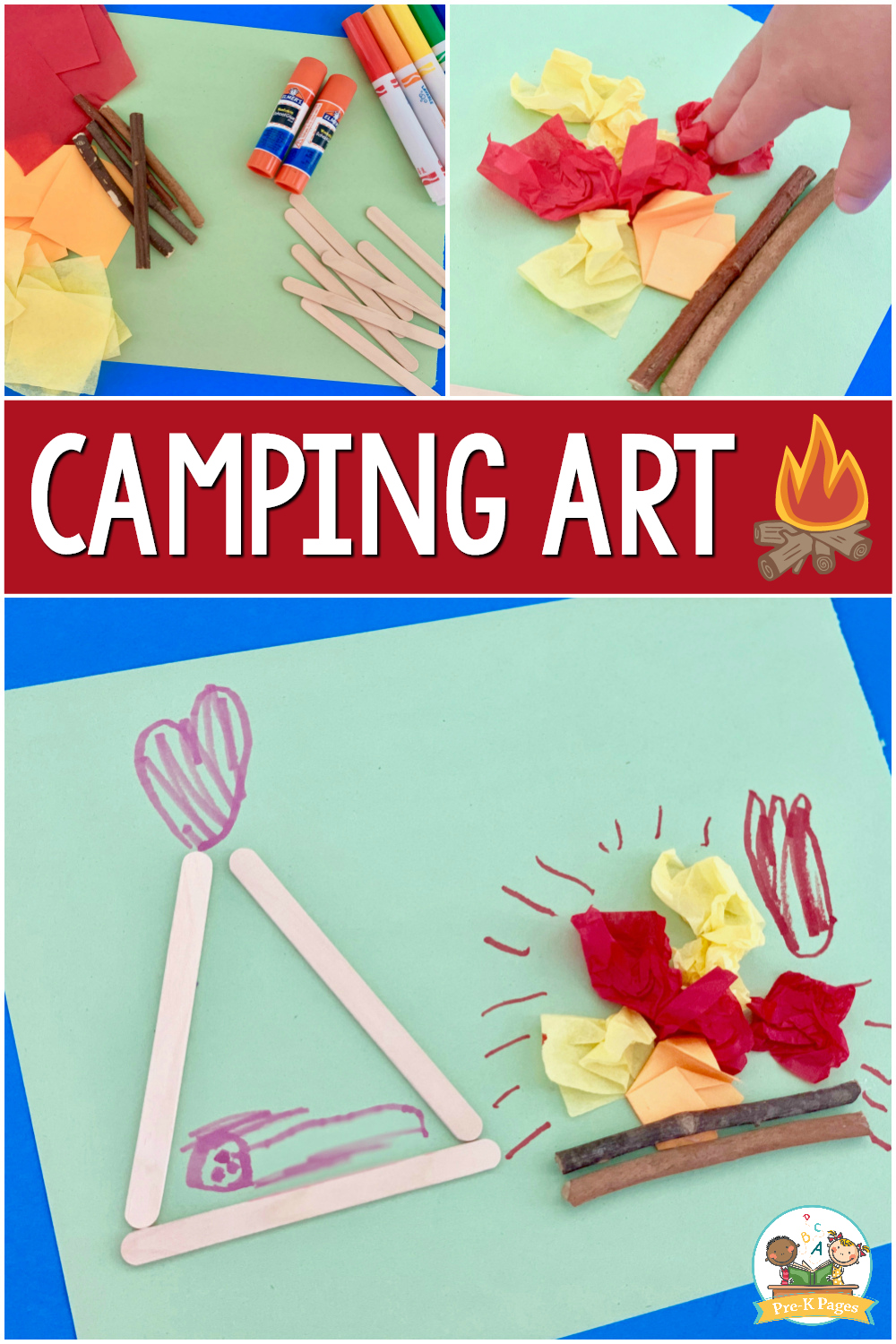 Camping scene process art activity for preschoolers