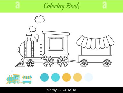 Coloring book train for kids printable worksheet educational activity page for preschool years kids and toddlers with transport cartoon colorful ve stock vector image art