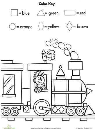 Color by shape train crafts and worksheets for preschooltoddler and kindergarten