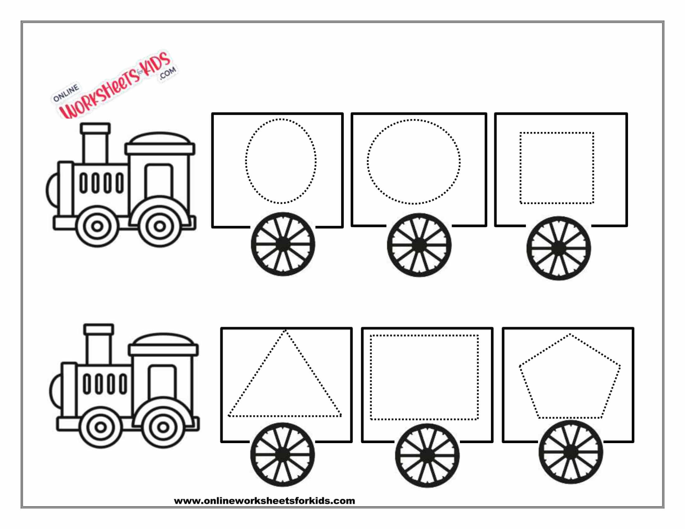 Shape train shape tracing one worksheet